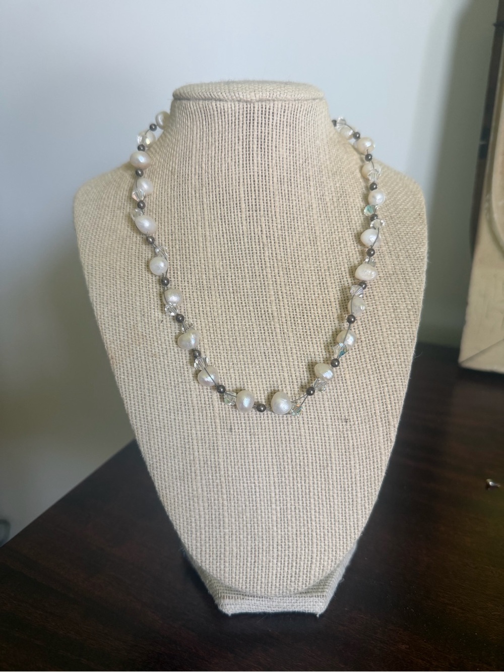 Freshwater Pearl and Crystal Necklace - Ivory/White